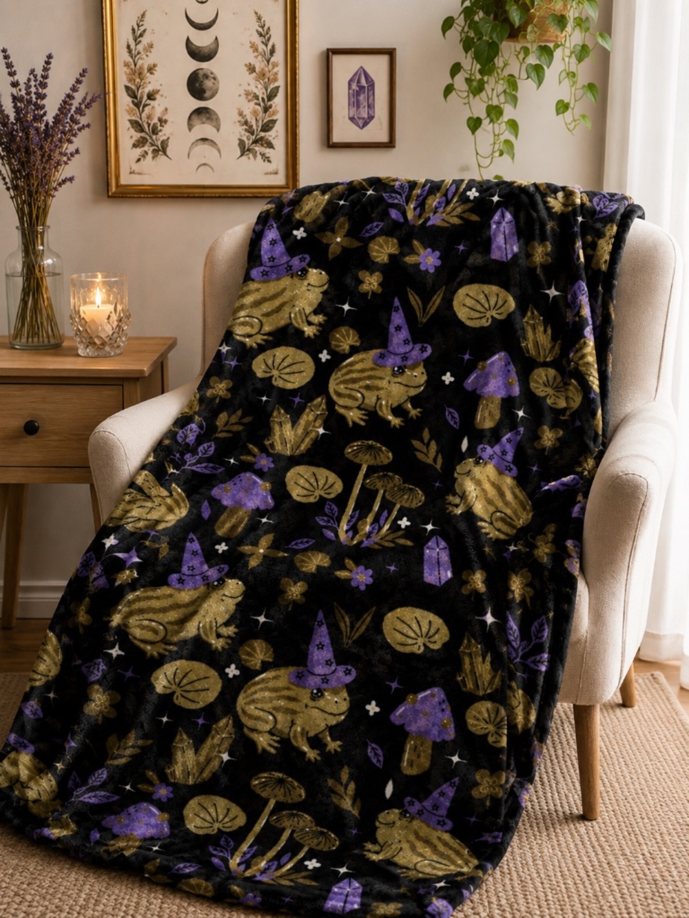 Olivia & Co Witch Frog Plush Throw Blanket 60x70 Mushroom Crystal Mystical NEW